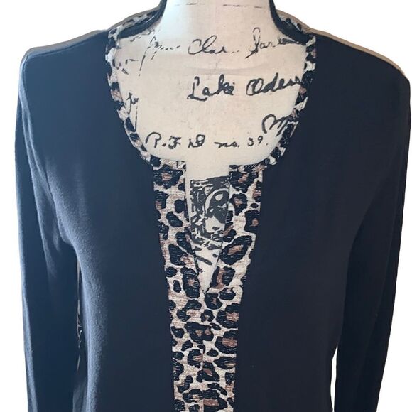 reCreation black & animal print long sleeve layered sweater medium - Picture 7 of 11